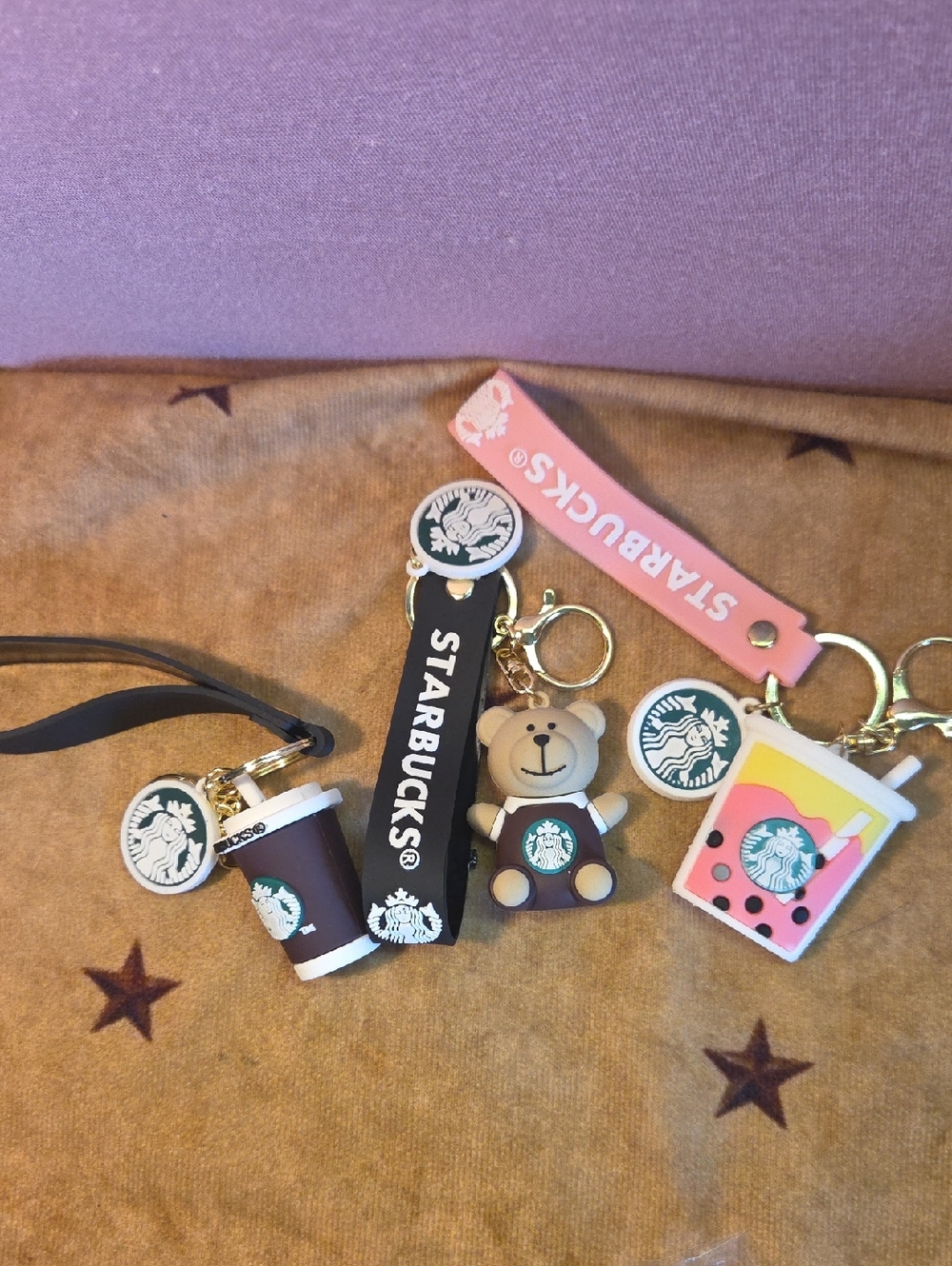 Starbucks Brown, Pink & Black Cute Keychain Trio